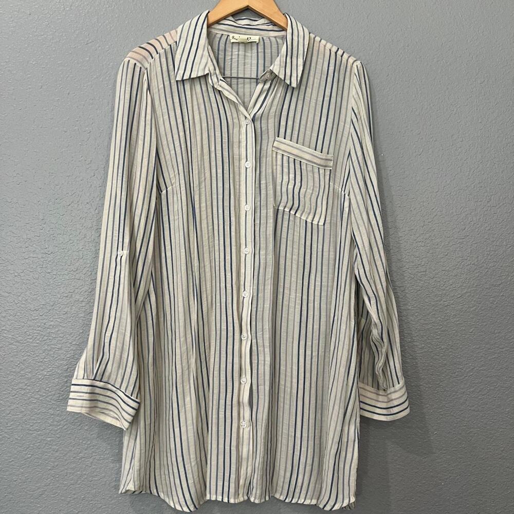 Indigo Rose Striped Button Down Shirt Dress XL